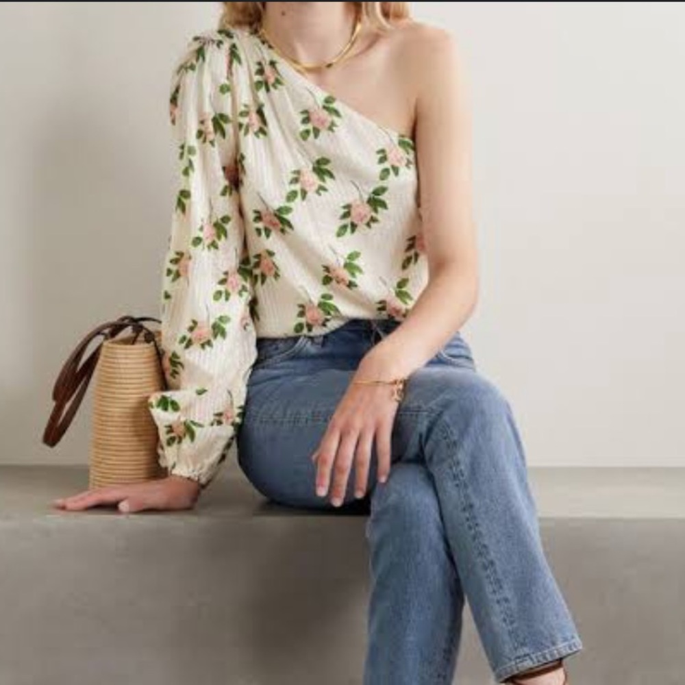 The Lenore one-sleeve printed cotton and silk-blend top from CAMI NYC